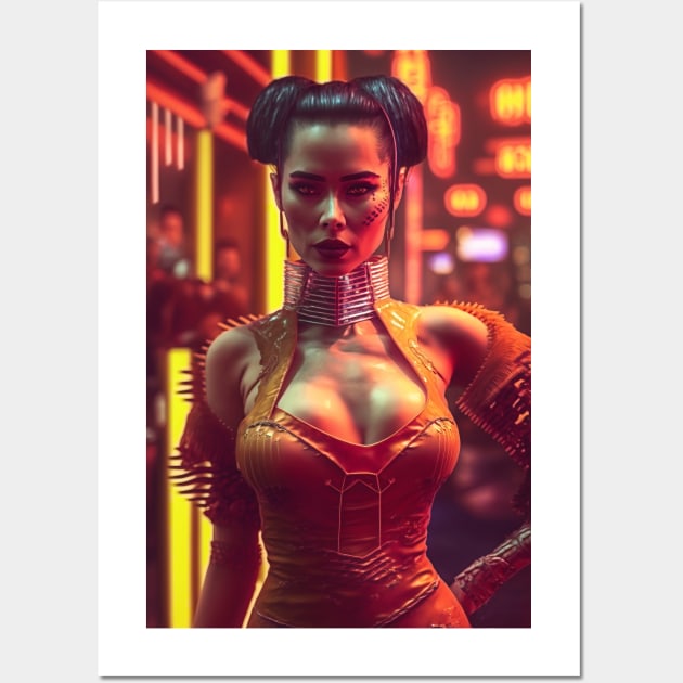 Cyperpunk Asian Beauty with Futuristic Cityscape - Ultra Realistic Wall Art by All About Nerds